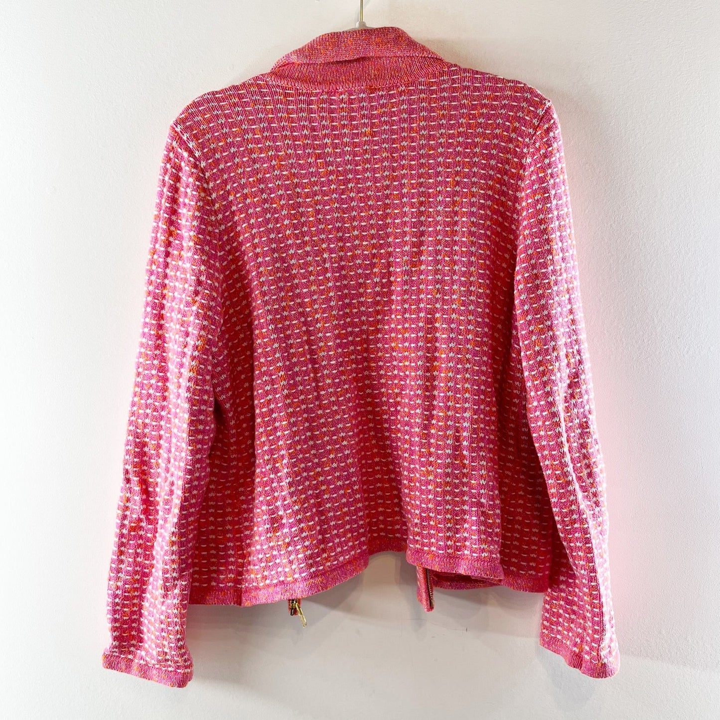 Talbots Dash Striped Long Sleeve Collared Zip Up Cardigan Sweater Pink Orange L