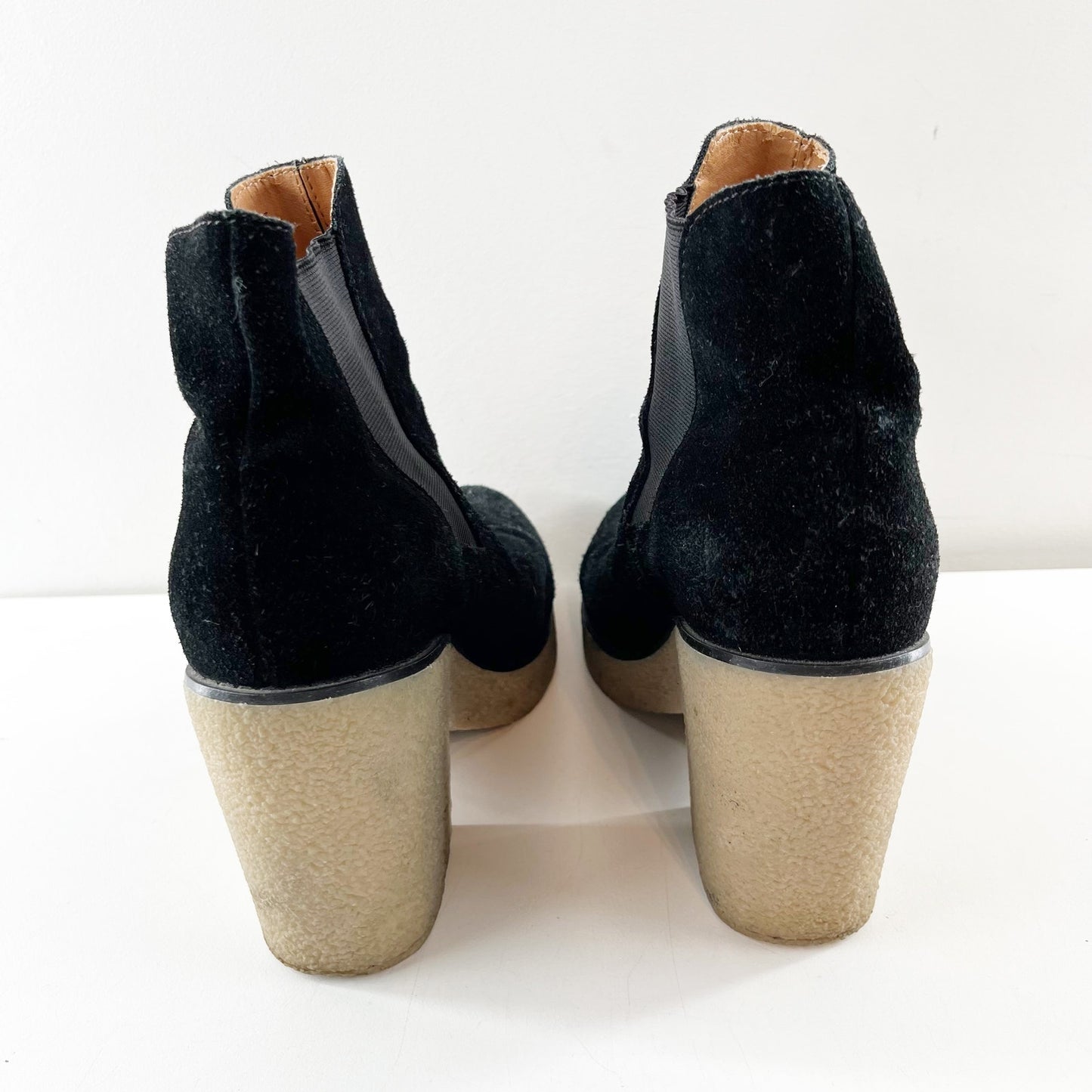 Urban Outfitters Posey Gumsole Platform Leather Suede Ankle Boots Booties Black