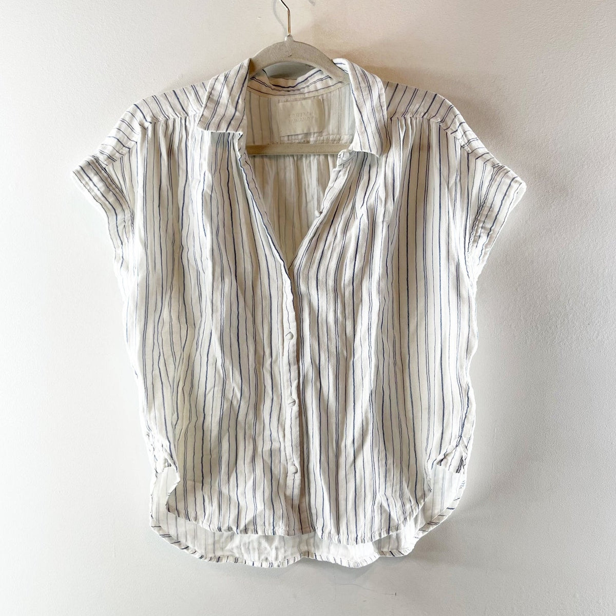 Citizens of Humanity Penny Striped Short Sleeve Blouse Top White Blue XS