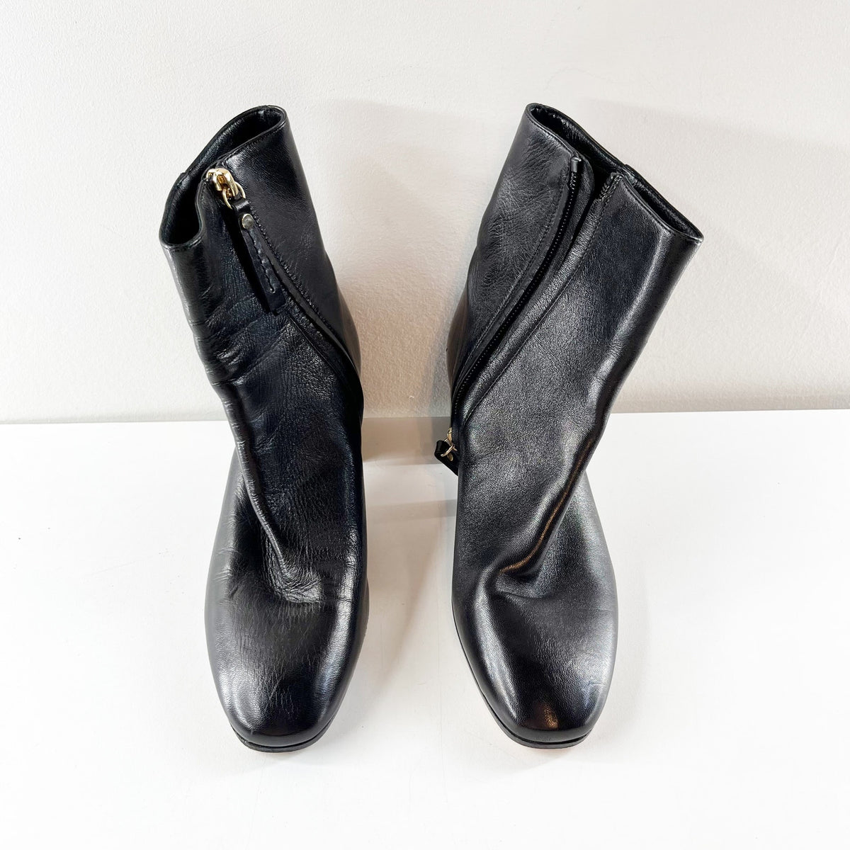 M.Gemi Corsa Leather Side Zip Square Toe Block Heel Ankle Boots Black EU 36 US 6