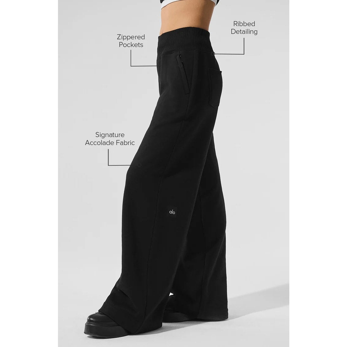 Alo Serenity Ribbed Wide Leg Sweatpants Black XS