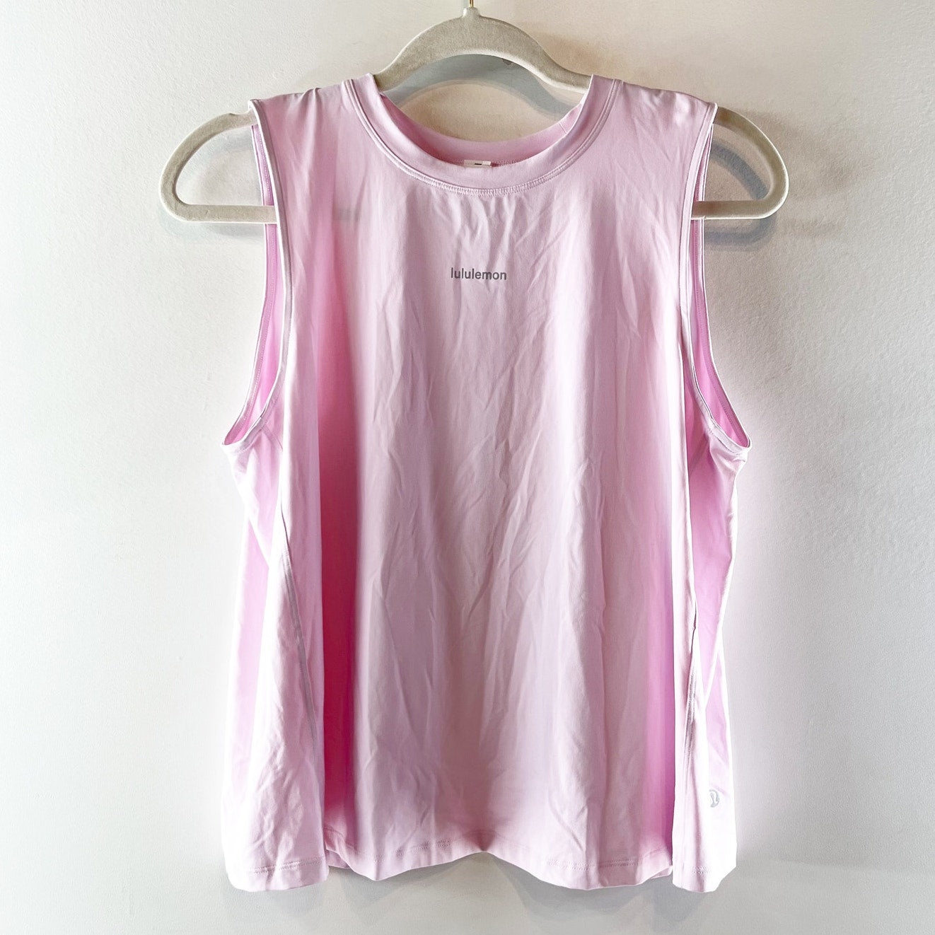 Lululemon Jersey Training Muscle Tank Top Open Back Wordmark Graphic Pink Small