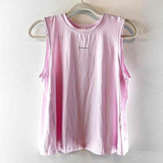 Lululemon Jersey Training Muscle Tank Top Open Back Wordmark Graphic Pink Small