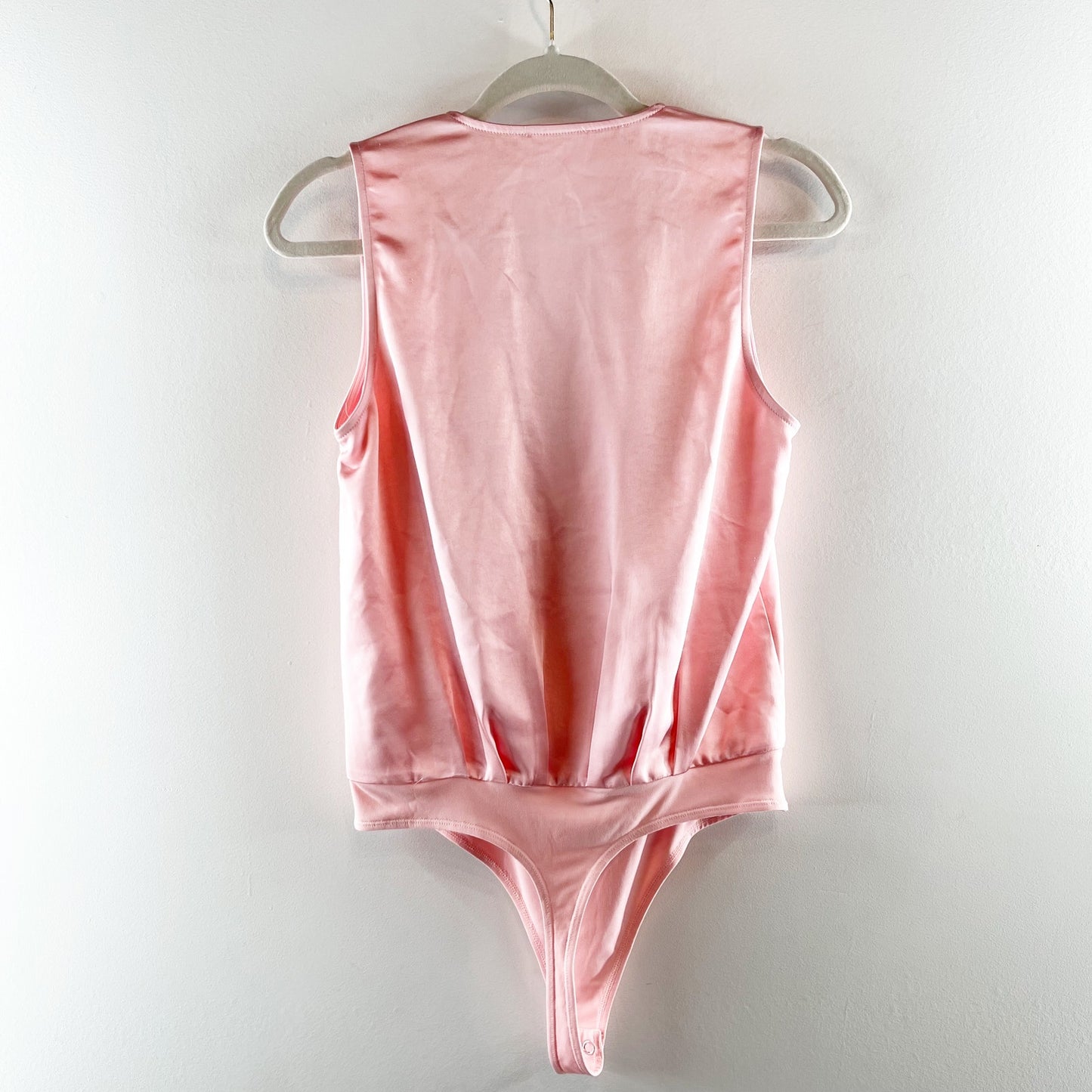 Good American Washed Satin Sleeveless Wrap Bodysuit Tank Top Bubble Pink 0