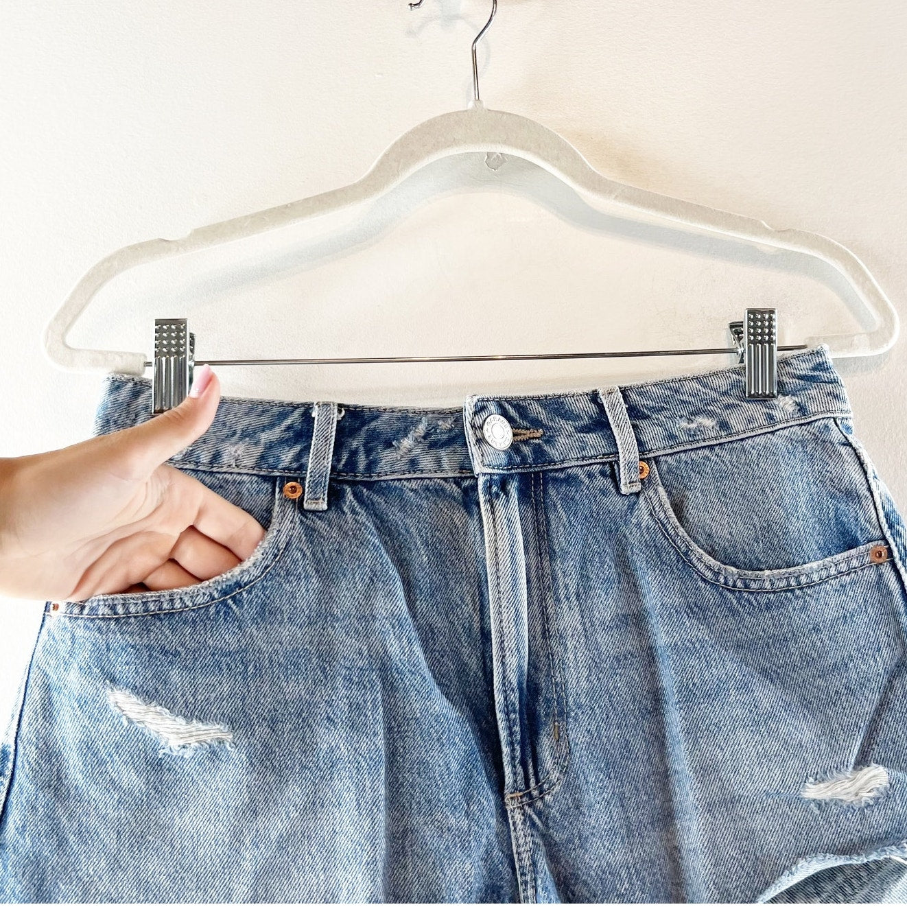 Garage Denim Mini Cheeky Festival Frayed Raw Hem Jean Shorts Blue 27