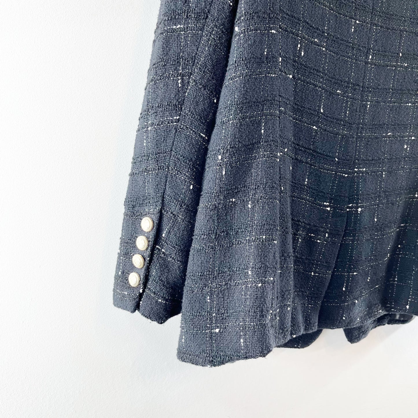 Generation Love Maverick Windowpane Tweed Blazer Jacket Black Small