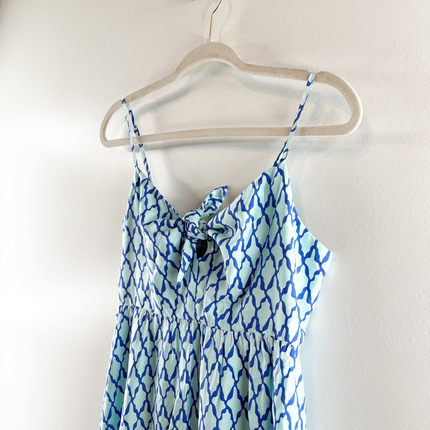 Vineyard Vines Lattice Print Tie Front Cutout Maxi Dress Blue 8