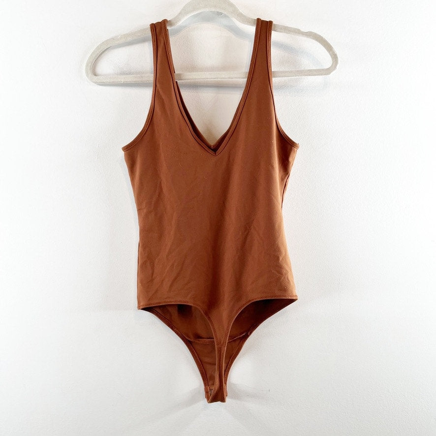 Abercrombie & Fitch Soft AF V Neck Sleeveless Double Lined Tank Bodysuit Brown S