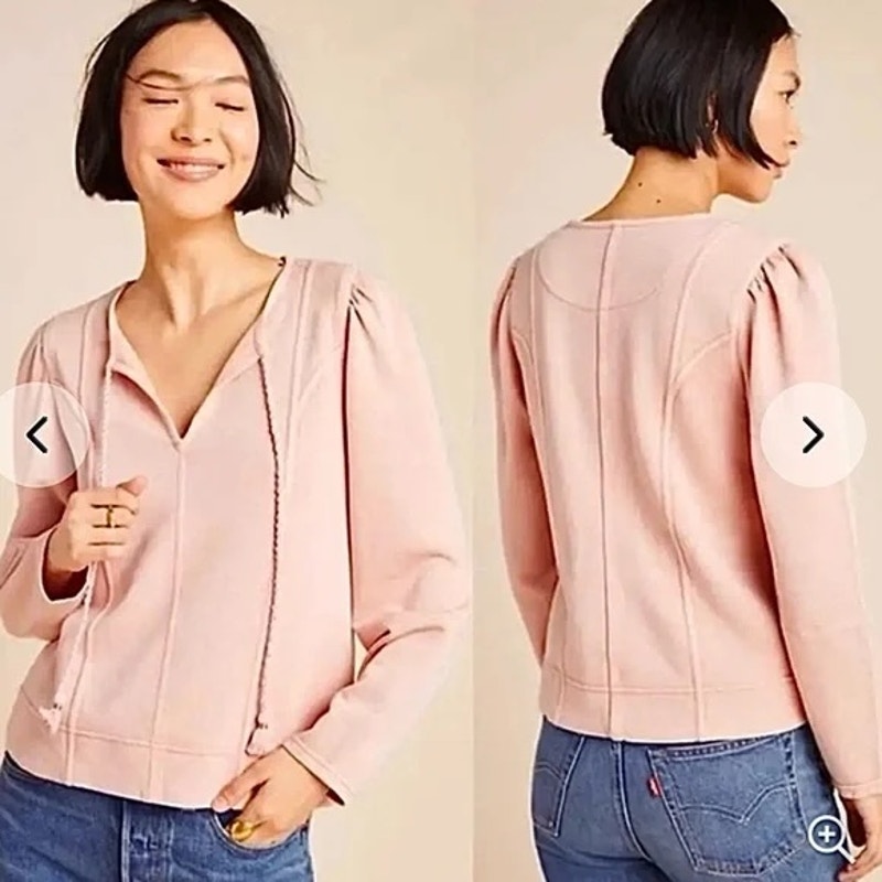 Maeve Anthropologie Jennae Pullover Acid Wash Puff Sleeve Sweatshirt Pink Small