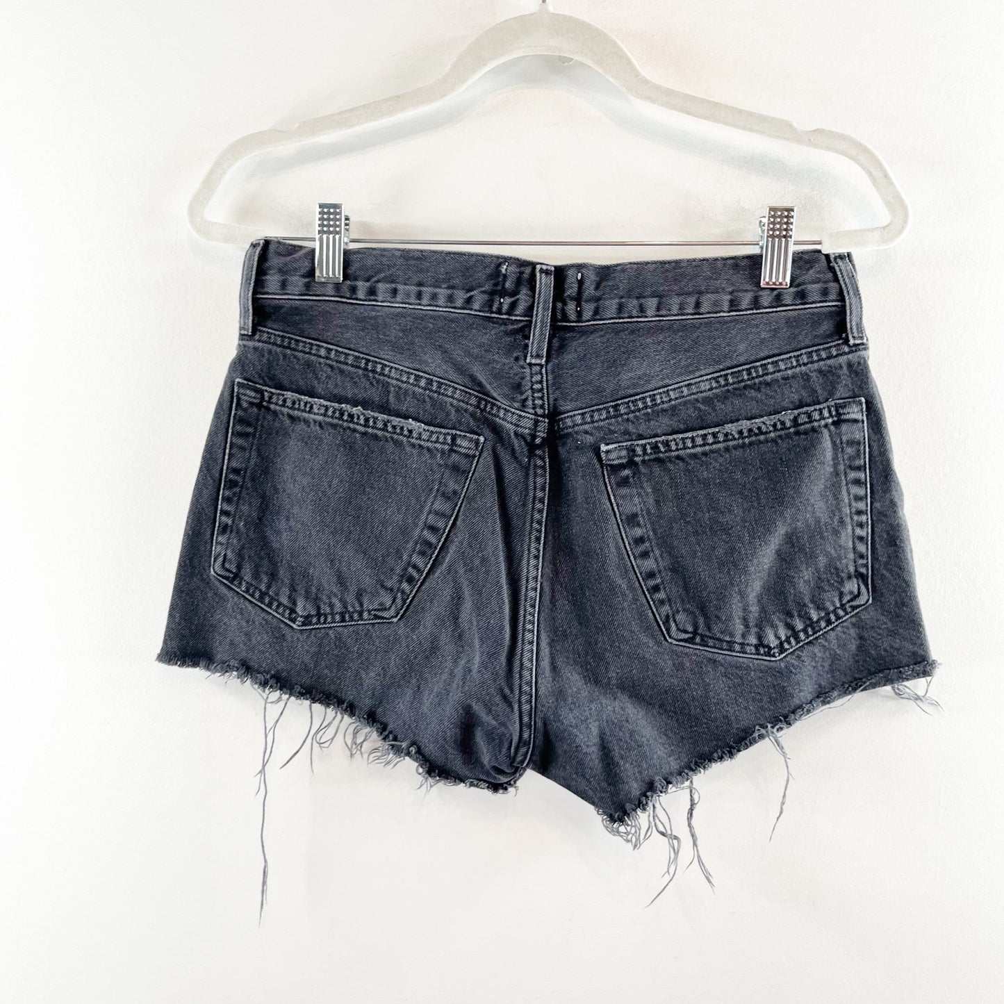 Agolde Parker High Waisted Frayed Hem Vintage Cut Off Short Crash Black 26