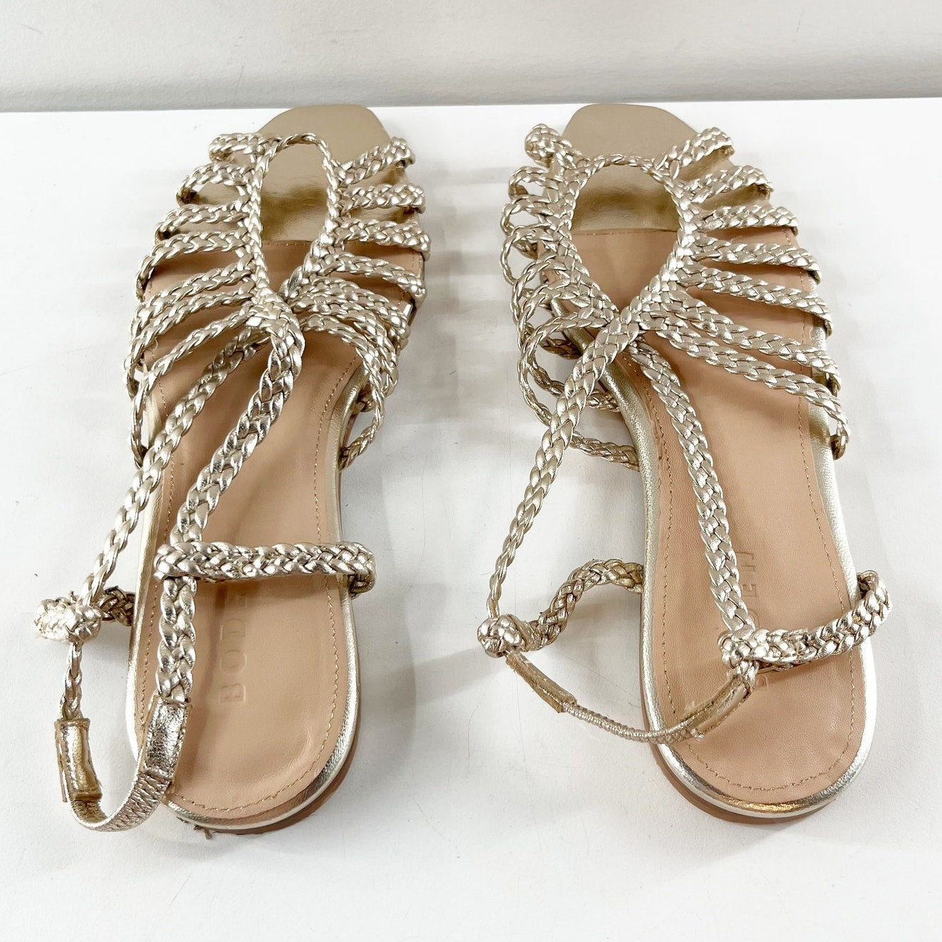 Boden Slip On Metallic Woven Multistrap Flat Sandals Gold 39 / US 8.5