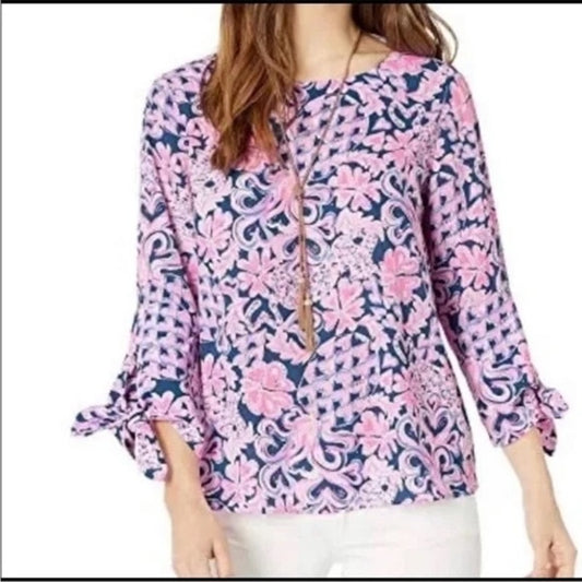 Lilly Pulitzer Langston Blouse Love You Bunches Pink Blue XL