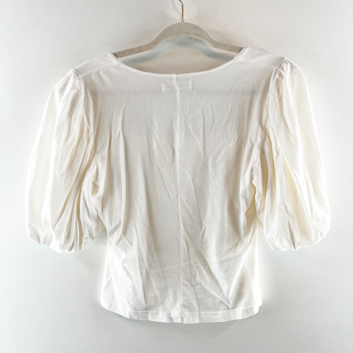 Frame Square Neck Cotton Puff Short Sleeve T-Shirt Top White Small