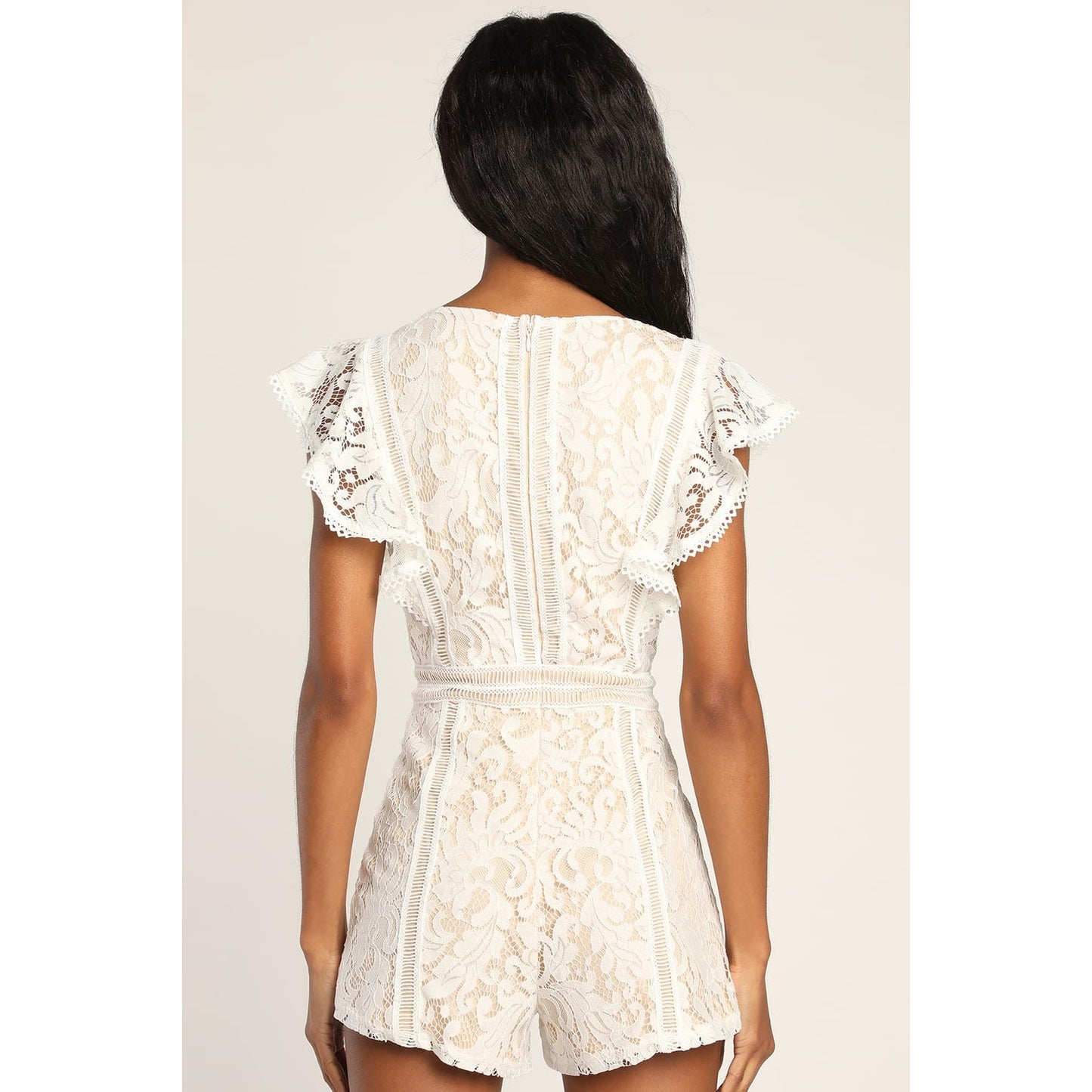 Lulus All The Attraction Lace Short Sleeve Romper White Large