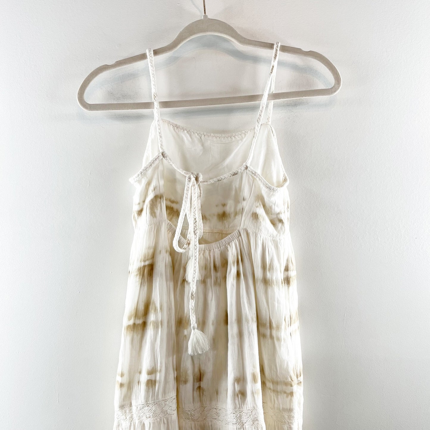 Aerie Cotton Tie Dye Tiered Maxi Sundress Dress Cream Tan XS NWT