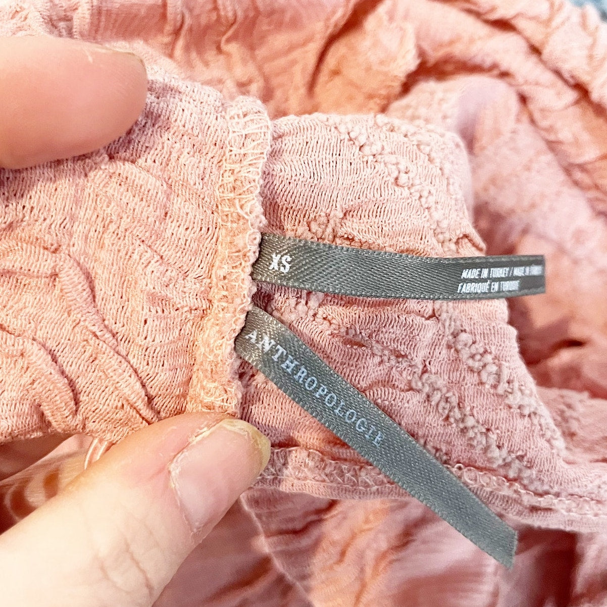 Anthropologie Textured Funnel Neck Long Sleeve Top Rose Pink XS