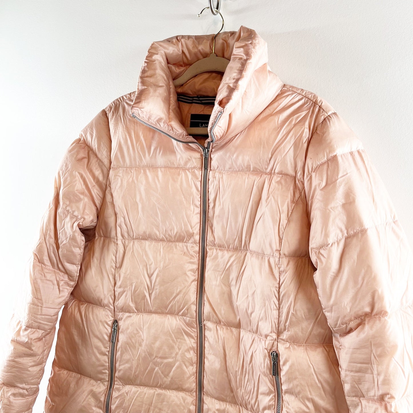 Lands' End Sheen Quilted Mid Length Big Puffer 90% Down Jacket Pink Large