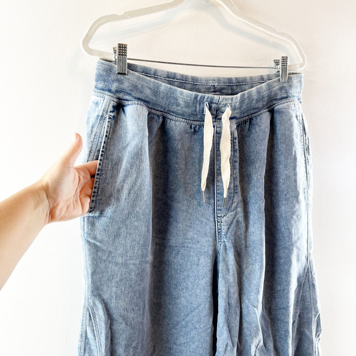 Aerie Soft Landing Trouser Wide Leg High Rise Jeans Pants Chambray Blue Large