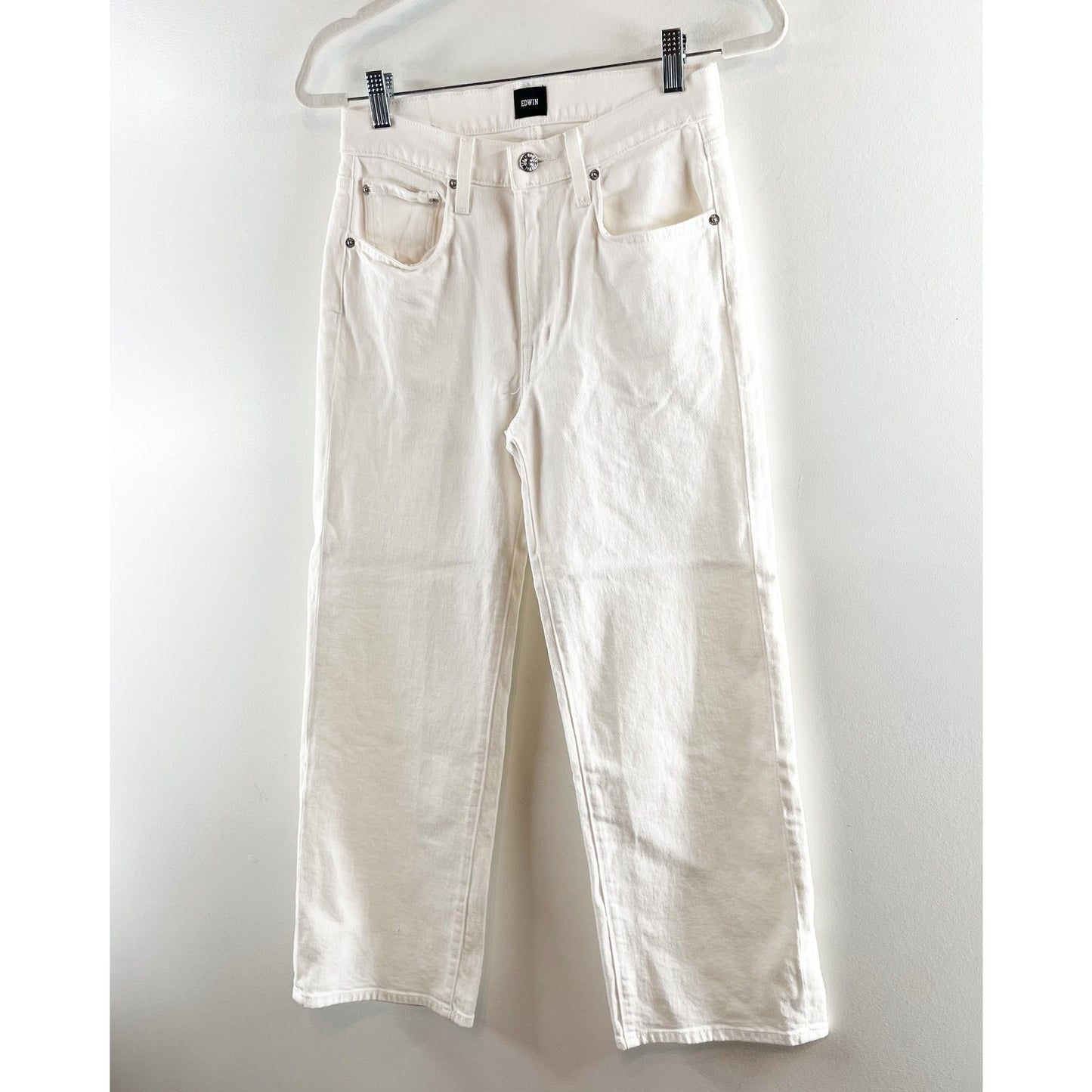 Edwin Marli Ankle High Rise Wide Leg Jeans Eggshell White 25