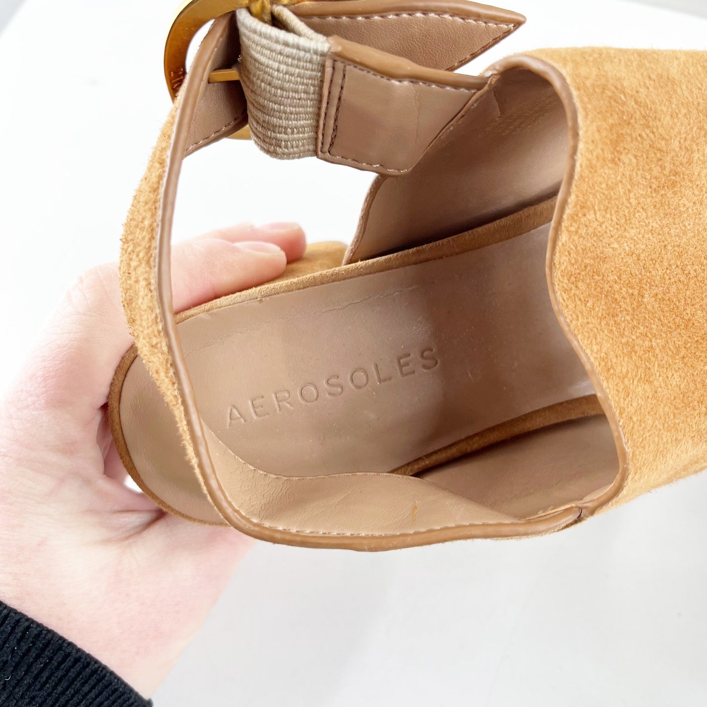 Aerosoles Camera Platform Block Heel Sandals Suede Brown 7.5