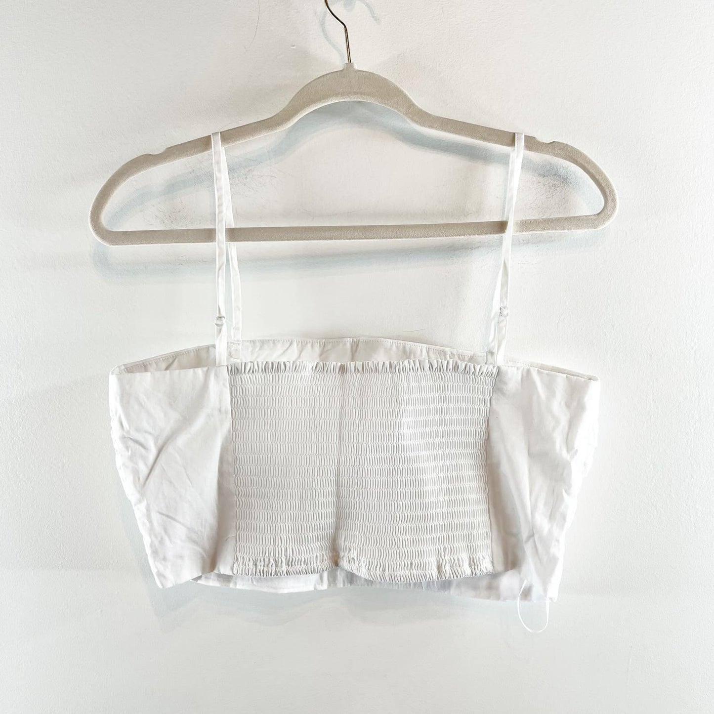 O.P.T Cropped Layered Cotton Square Neck Smocked Back Crop Tank Top White Medium