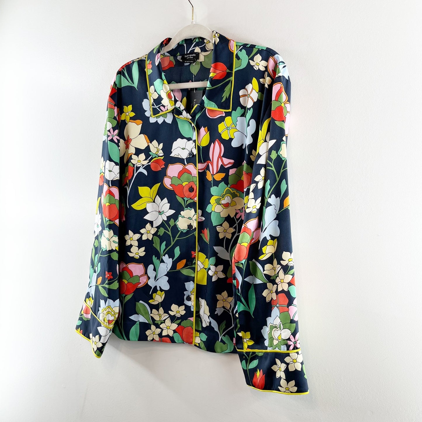 Kate Spade New York Flower Bed Floral-Print Twill Pajama Shirt Blazer Blue XL