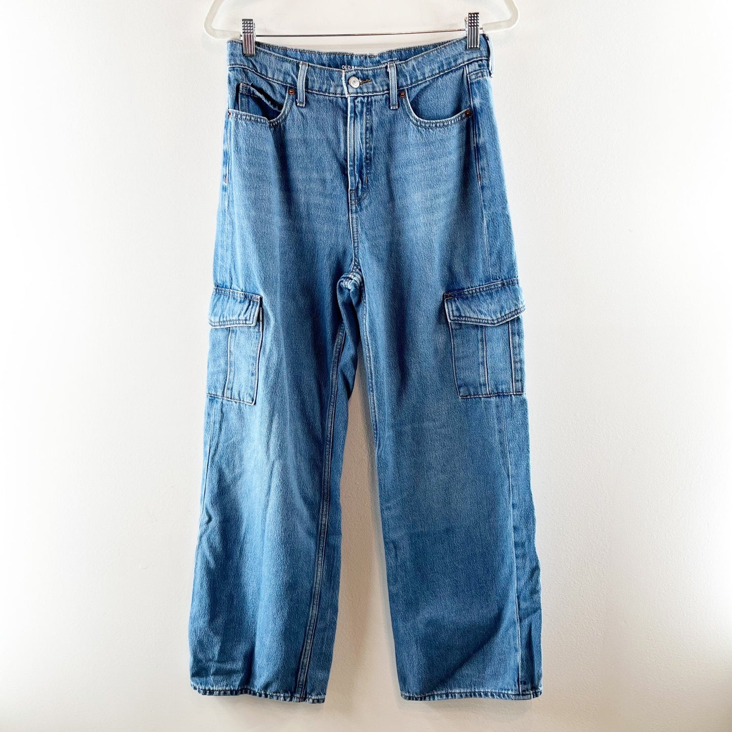 Old Navy Extra High Rise Sky Hi Wide Leg Cargo Jeans Blue 6