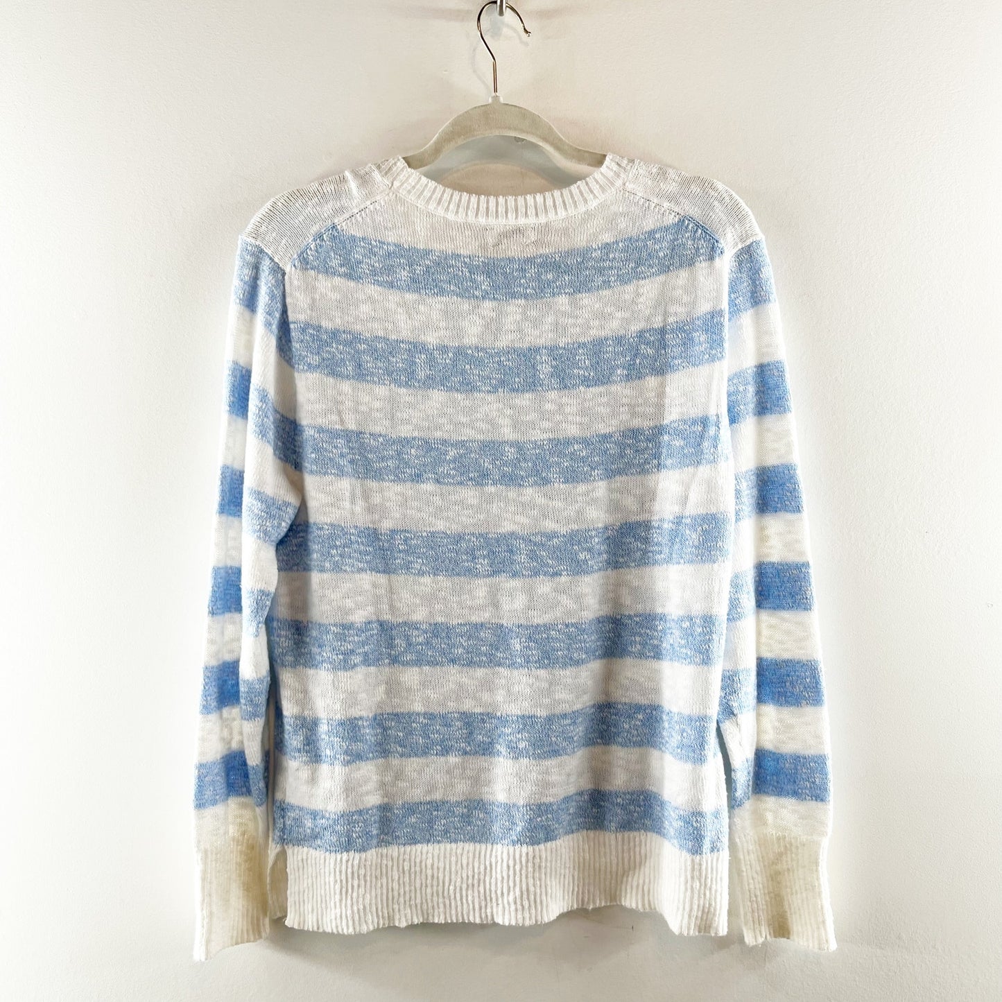J.Crew Striped Long Sleeve Crewneck Beach Pullover Sweater White Pale Cerulean S