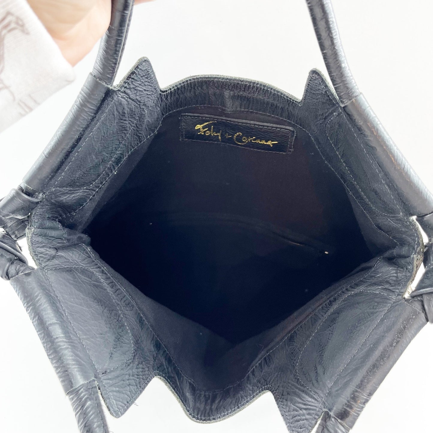 Foley + Corinna Fold Over Purse Handbag Brown Suede & Black Patent