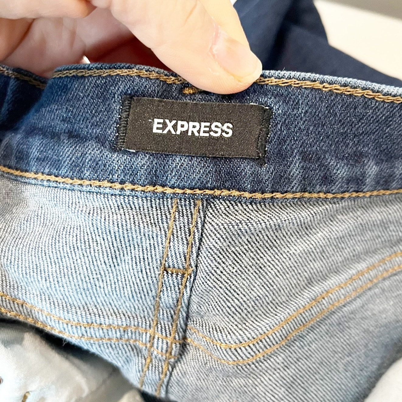 Express High Rise Wide Leg Trouser Jeans Dark Wash Blue 4 Petite