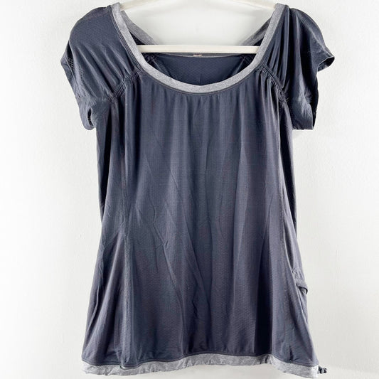 Lululemon Short Sleeve Willpower Scoopneck Cinch Waist T-Shirt Gray 8