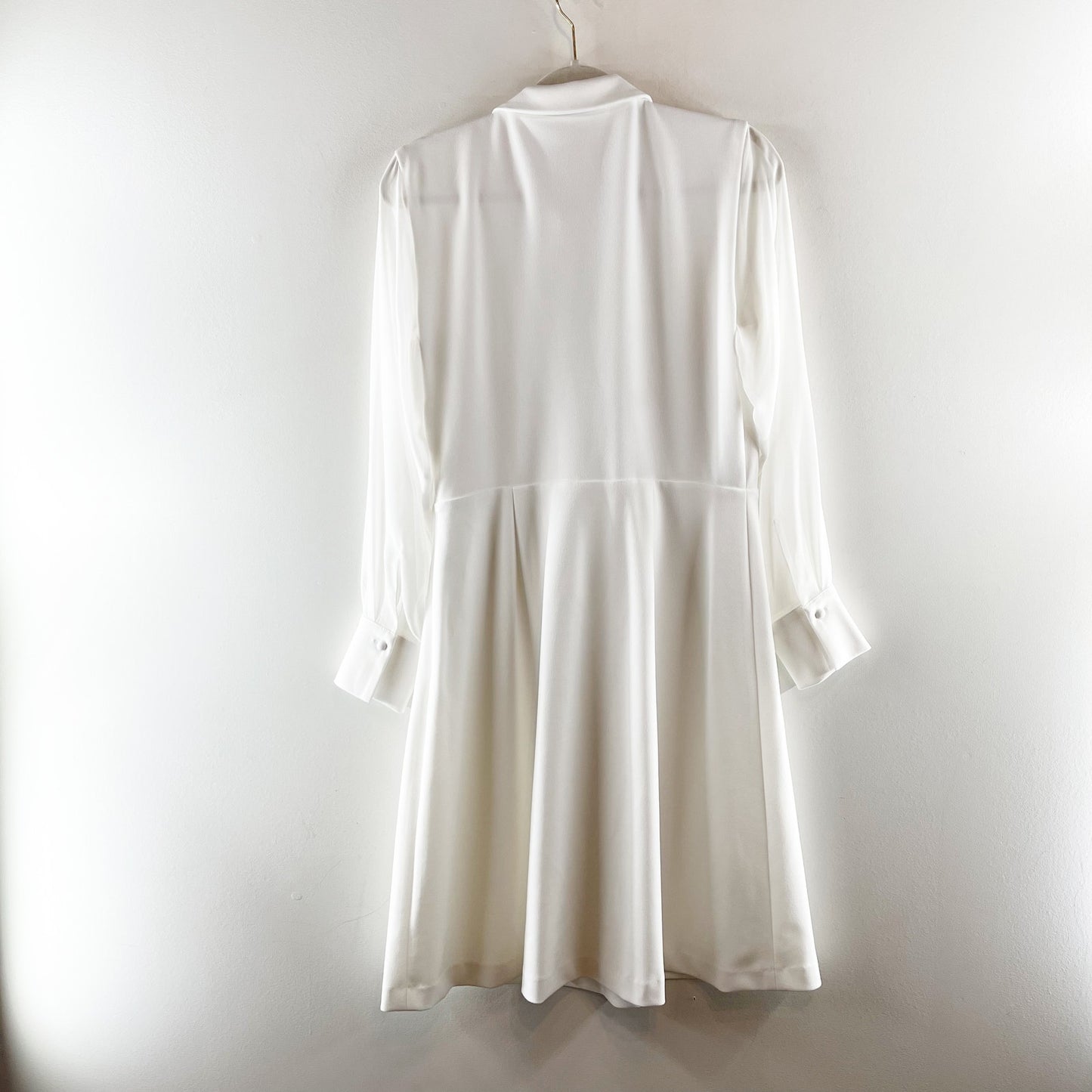 Calvin Klein V Neck Sheer Long Sleeve A Line Knee Length Dress White 8