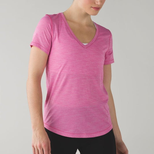 Lululemon What The Sport Short Sleeve V-Neck Tee Heathered Pink Paradise Small