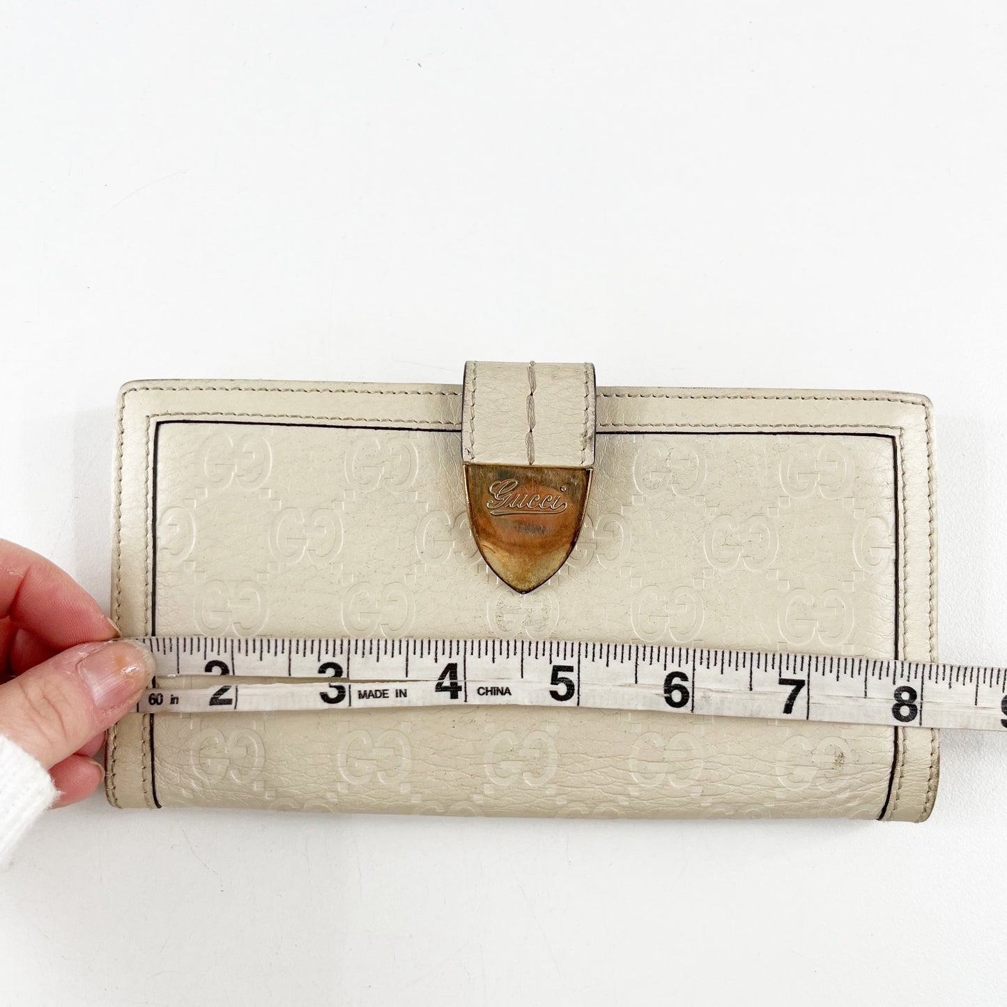 Gucci Guccissima GG Continental Long Rectangle Leather Wallet Cream