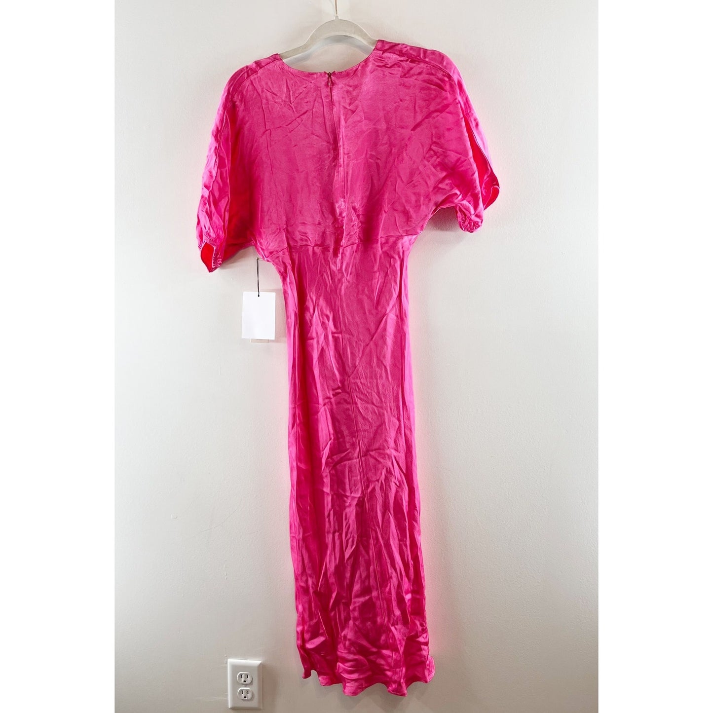 Nation Los Angeles Lily Rose Short Sleeve Satin Maxi Dress Pink Flambe Small