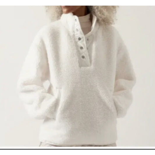 Athleta Cozy Sherpa Fleece Snap Jacket White XS