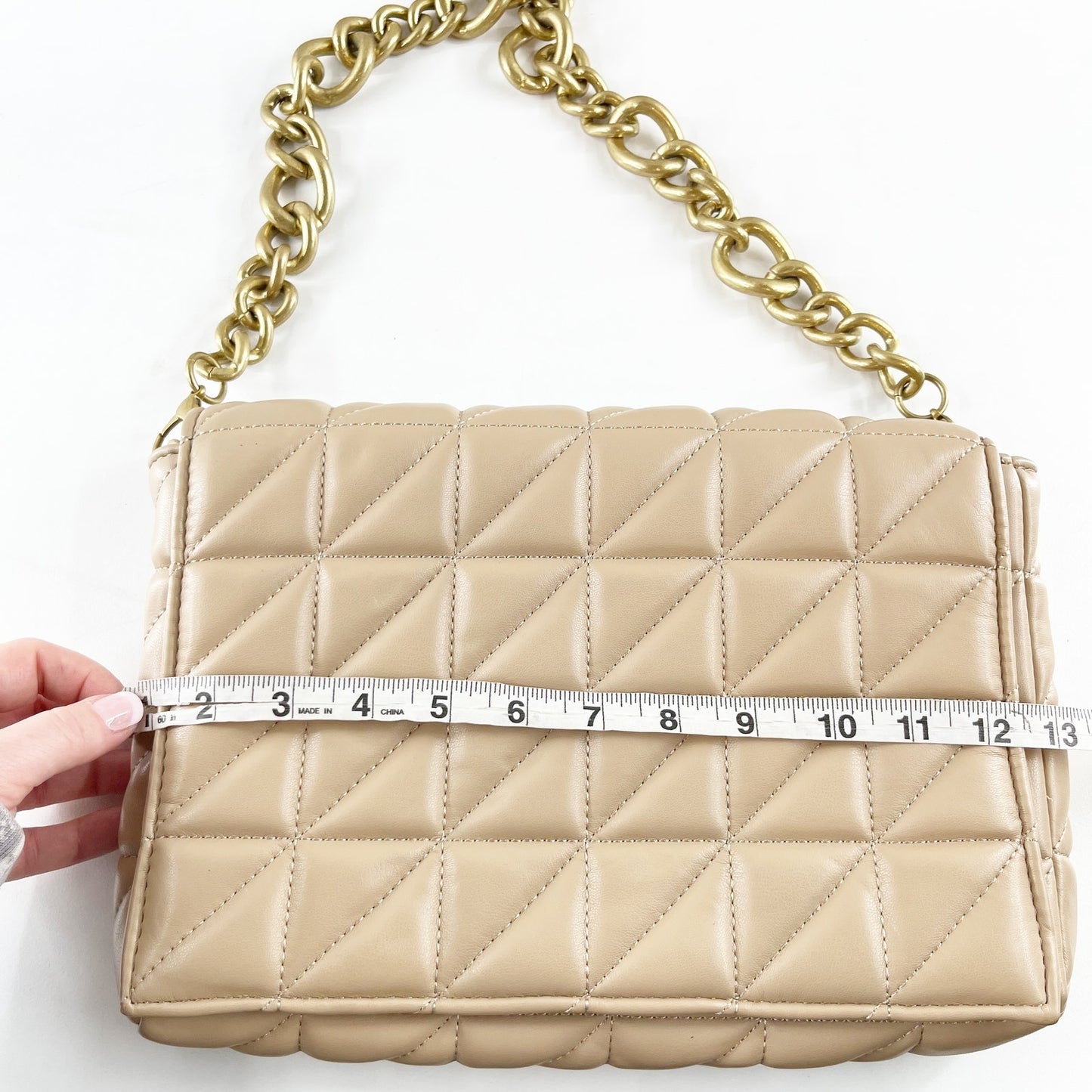 Zara  Quilted City Shoulder Bag with Removable Gold Chain Strap in Toasted Brown