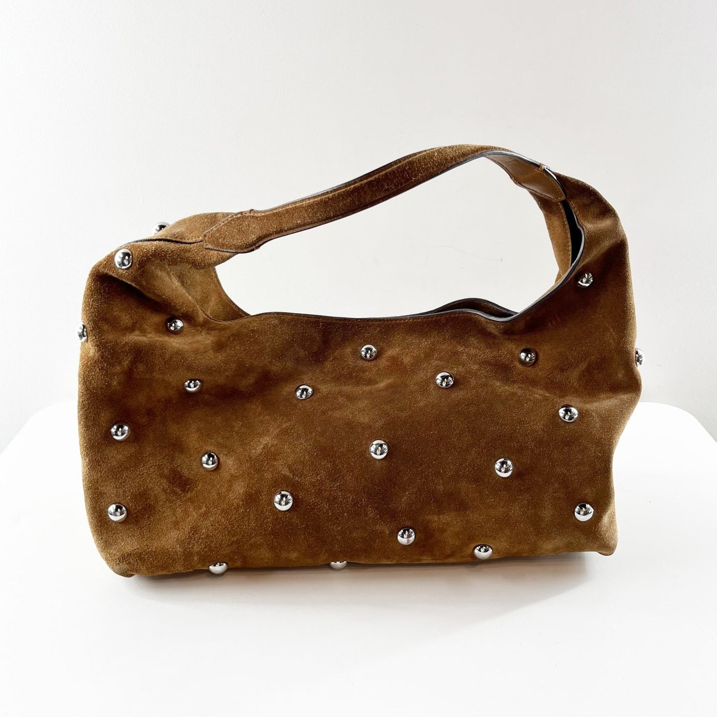 Madewell The Mylie Studded Suede Shoulder Bag Purse Dried Acorn Brown