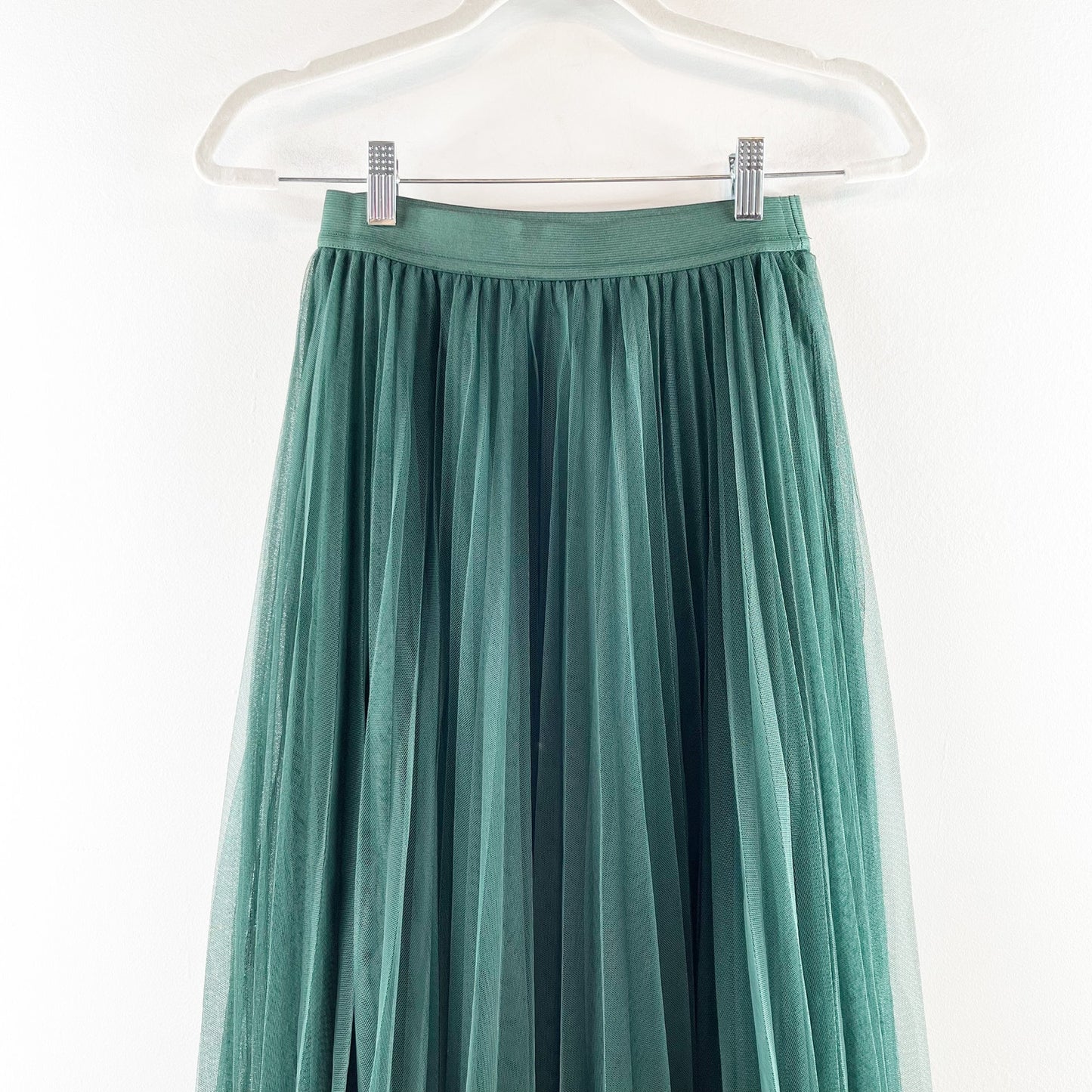 Lucy Paris Vienna Pleated Tulle Midi Skirt Hunter Green Small