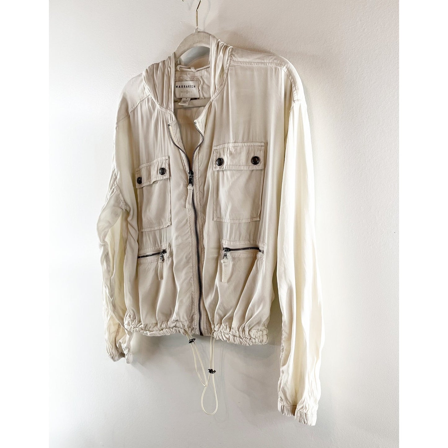 Marrakech Ellie Long Sleeve Full Zip Hooded Utility Bomber Jacket Natural Small