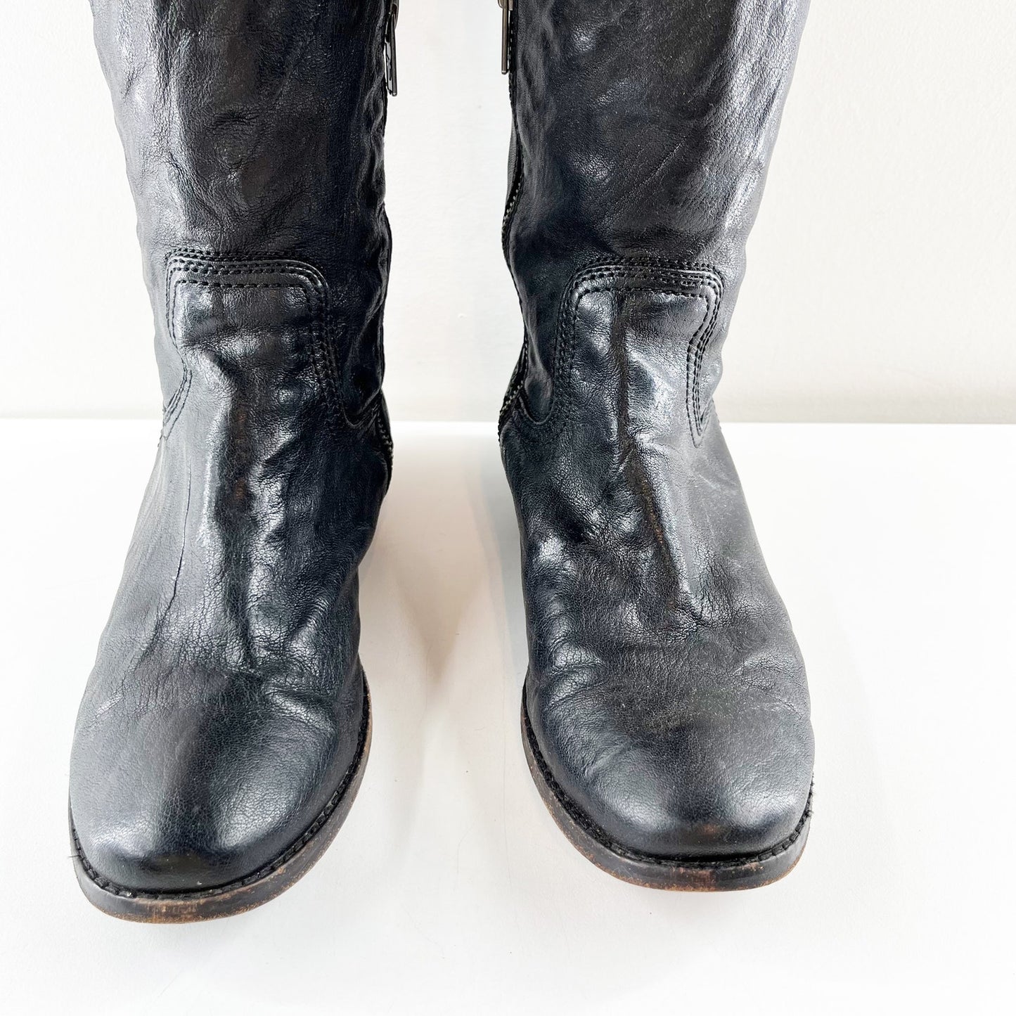 FRYE Anna Round Toe Flat Leather Riding Equestrian Knee High Boots Black 8