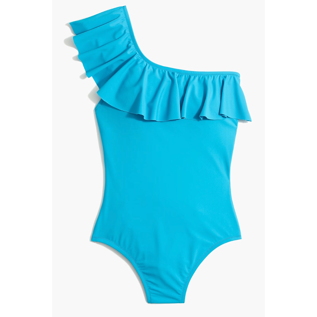 J. Crew One Shoulder Ruffle Trim One Piece Swimsuit Blue Teal Medium