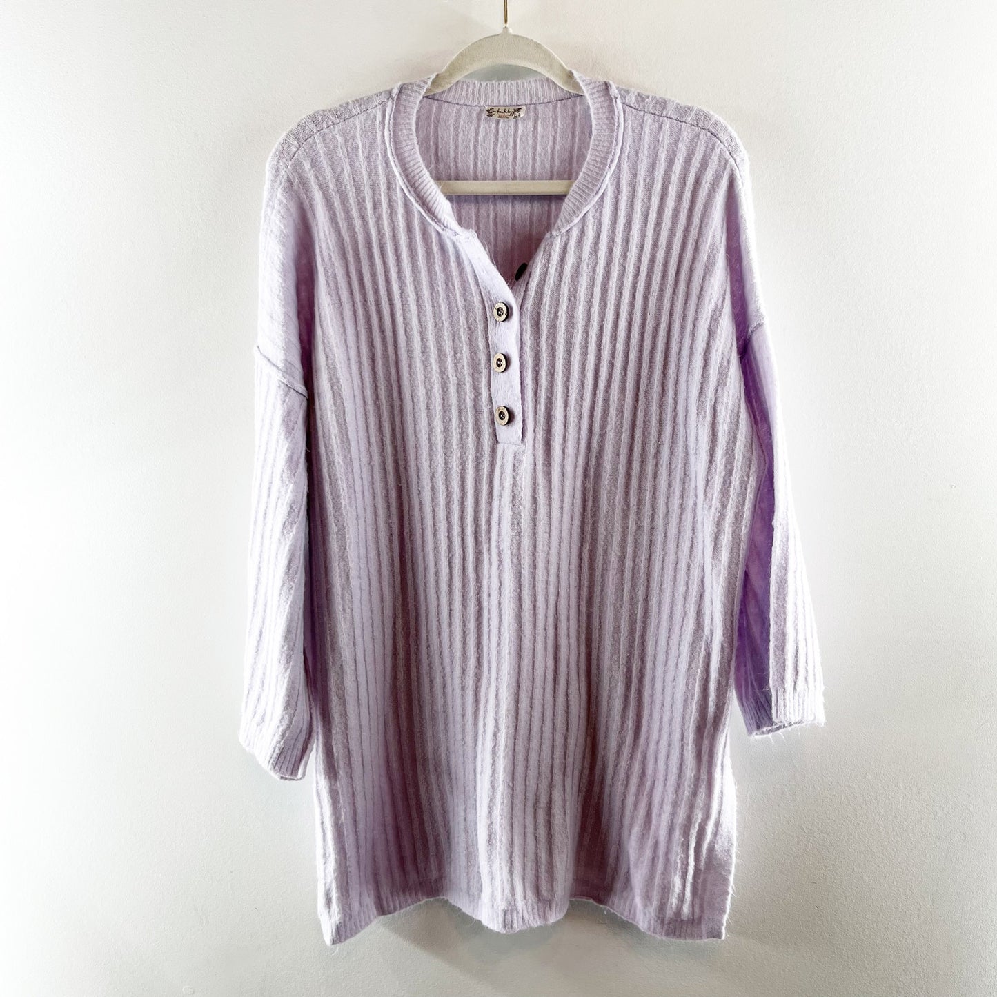 Free People Around the Clock Ribbed Long Sleeve Tunic Sweater Lilac Purple XS