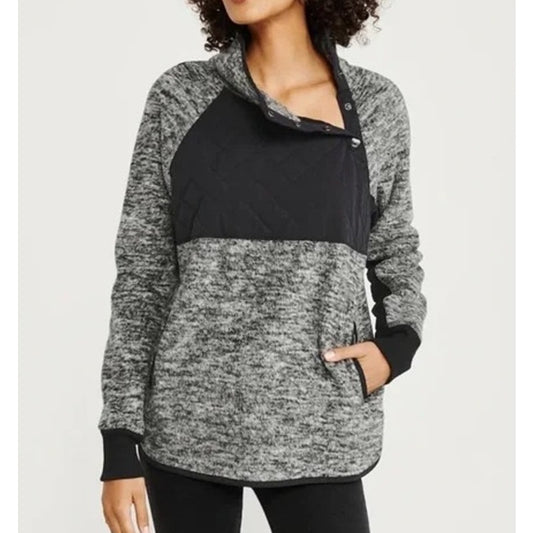 Abercrombie & Fitch Asymmetrical Snap Fleece Jacket Gray Navy Blue Medium