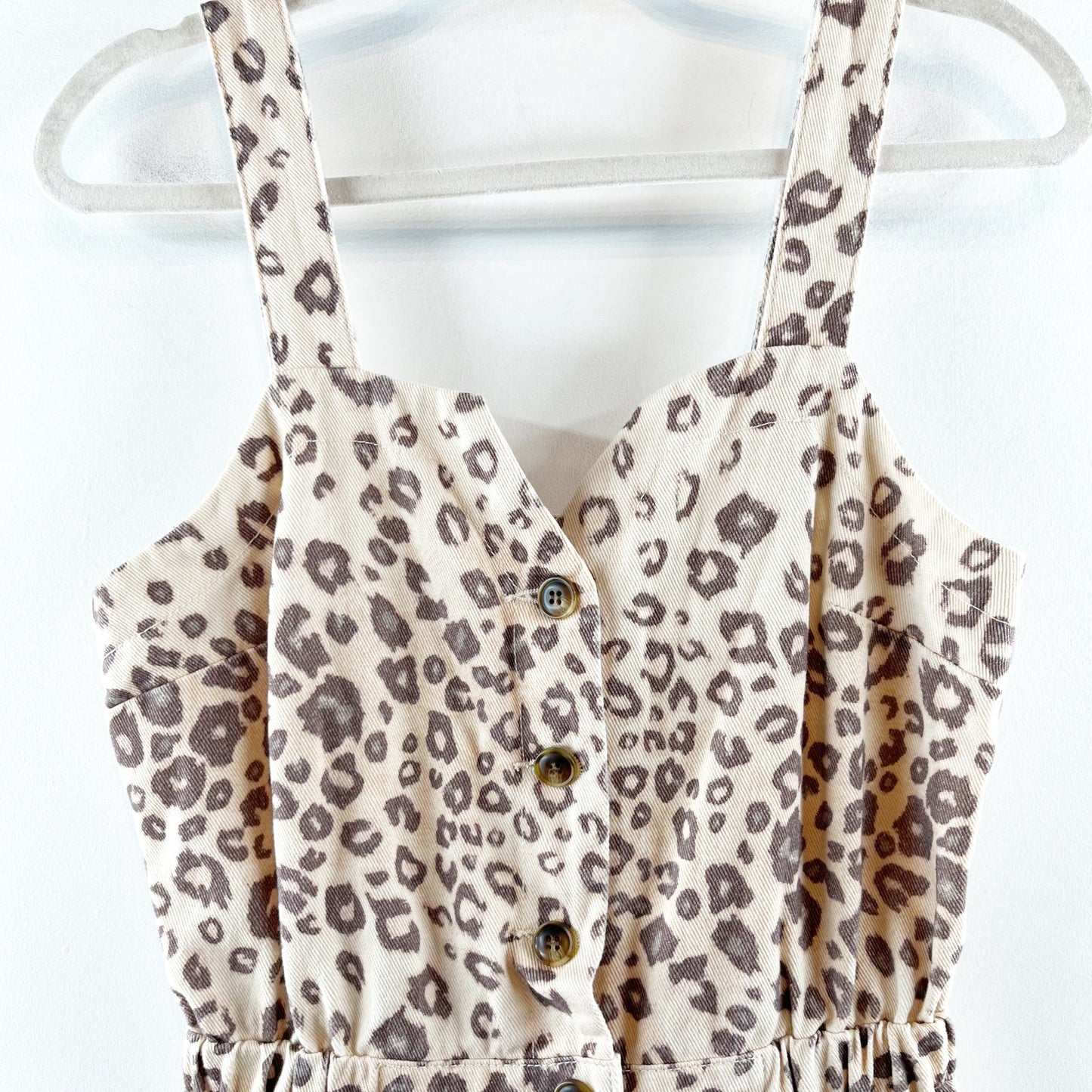 Anthropologie Current Air Sweetheart Neckline Piper Utility Jumpsuit Leopard Tan