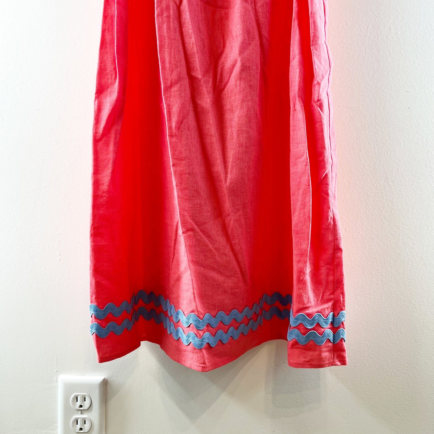 Sail to Sable Square Neck Flutter Sleeve Linen Blend Midi Dress Coral Pink M