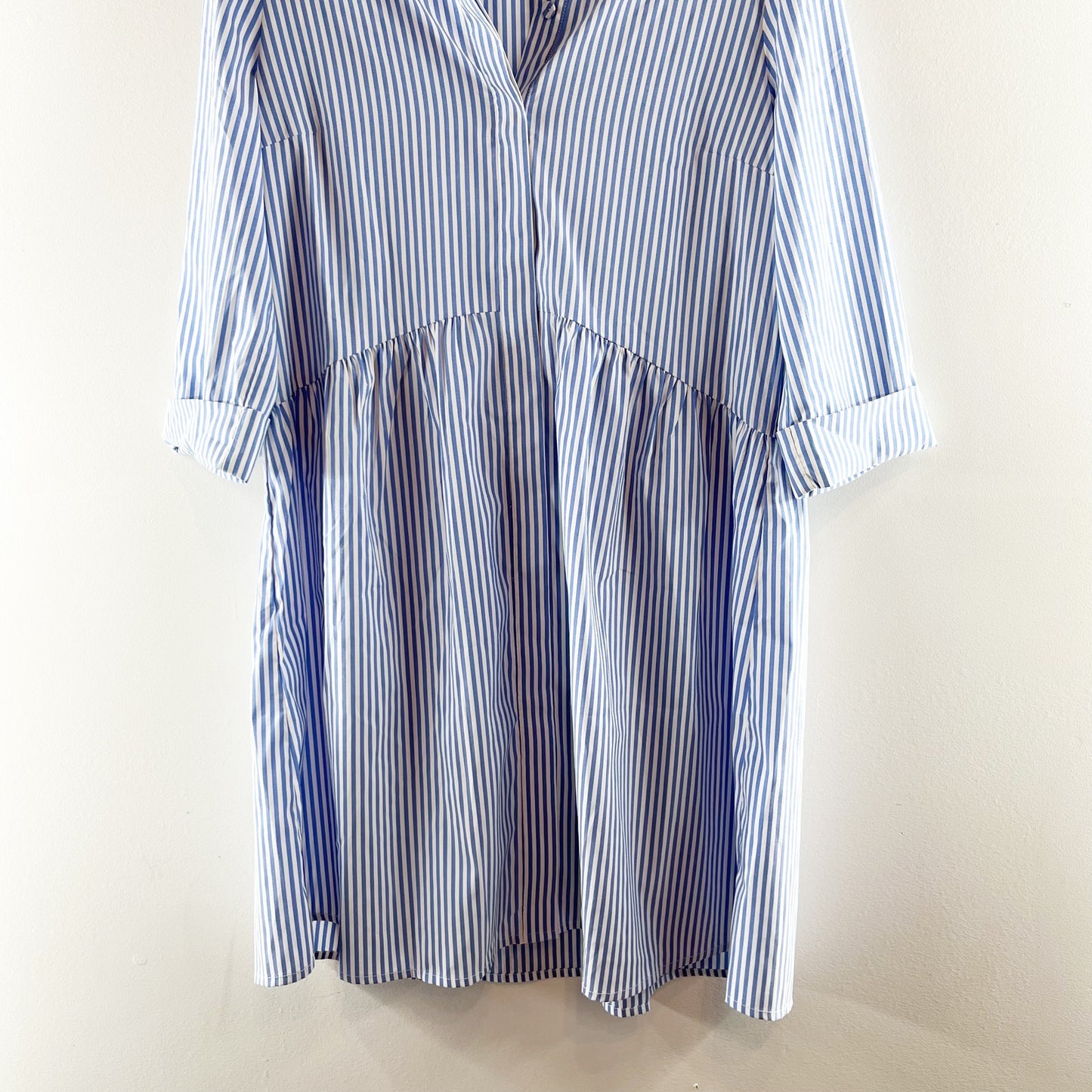 Tuckernuck Royal Striped 3/4 Sleeve Shirt Mini Dress Blue White Small