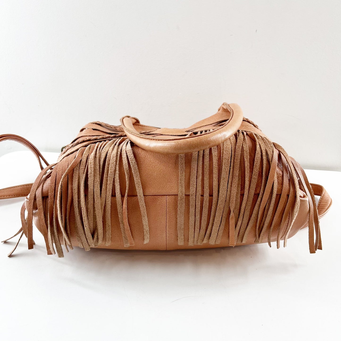 Day & Mood Crossbody Leather Fringe Satchel Purse Bag Brown