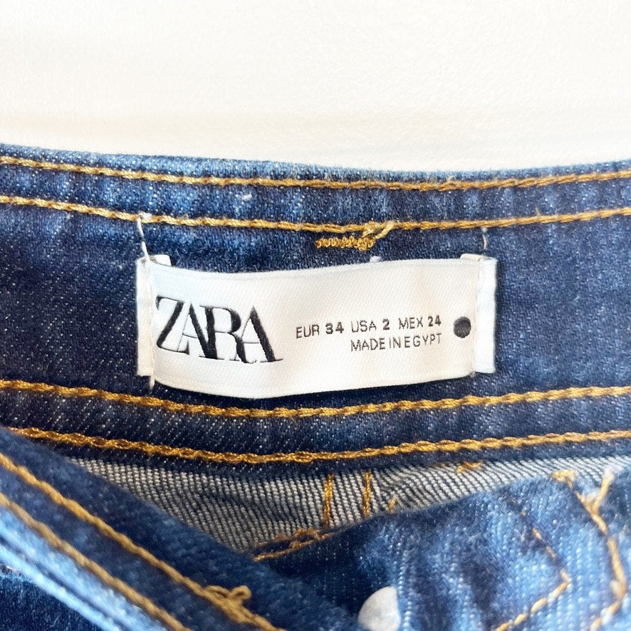 ZARA High Rise Marine Patch Pocket Wide Leg Jeans Blue 2