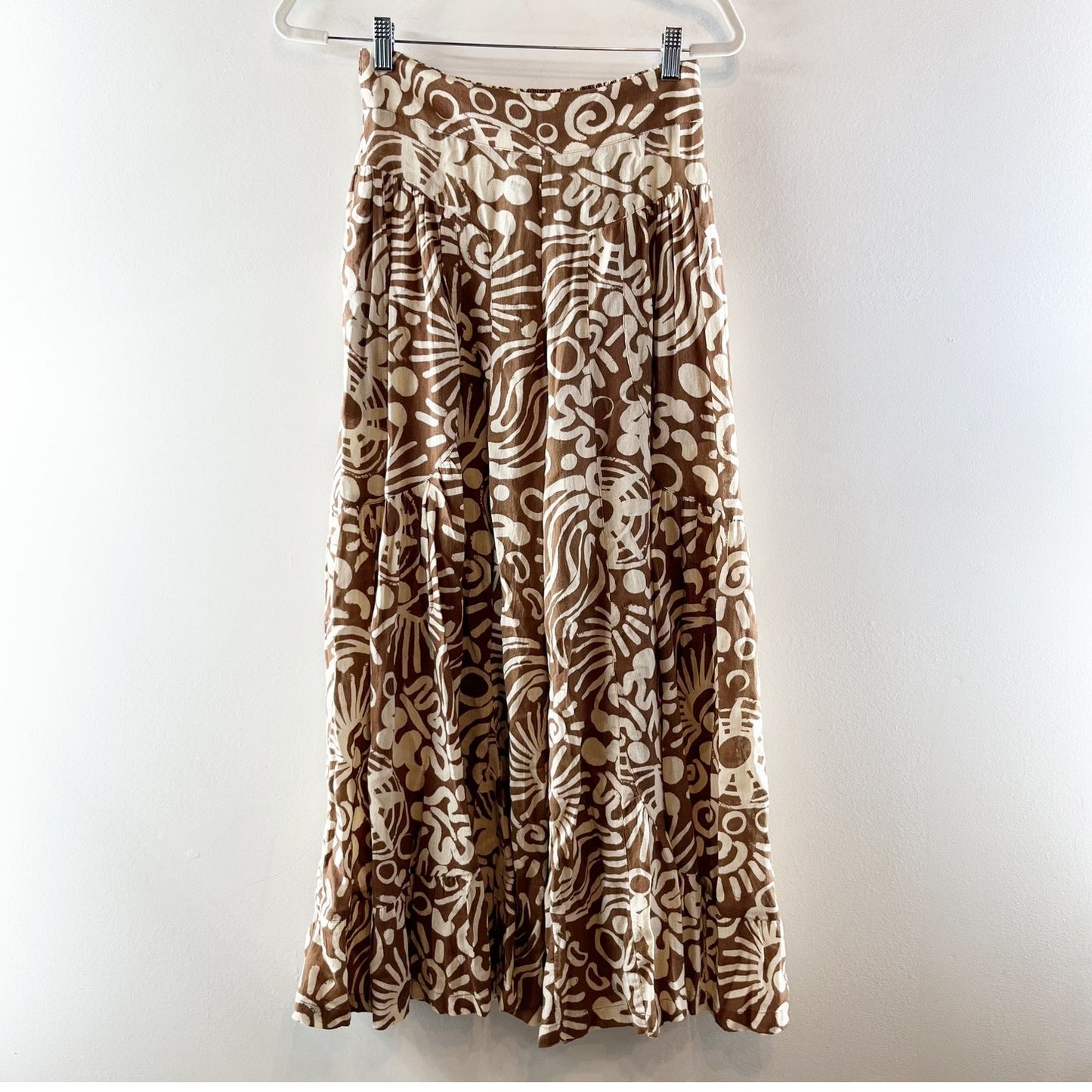 Free People Natural Dawn On Me High Waisted Wide Leg Pants Brown Cream XS